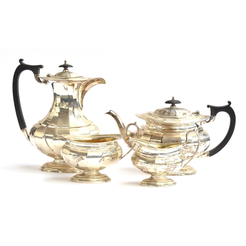 61 - A four piece silver teaset by Elkington & Co, Birmingham 1926, comprising teapot, coffee pot, milk j... 