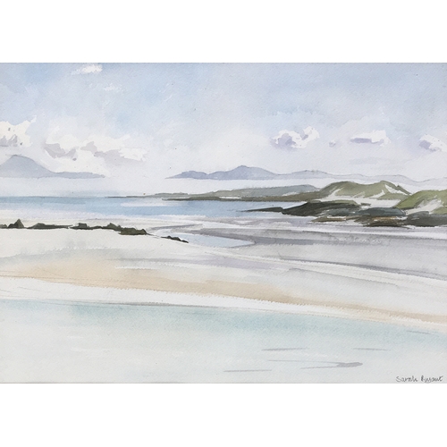 288 - Sarah Bryant, Looking across to Oronsay with Islay behind, watercolour, signed in pencil, 27.5 x 38.... 