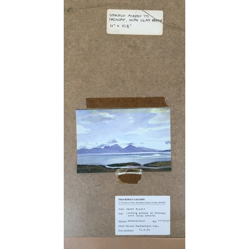 288 - Sarah Bryant, Looking across to Oronsay with Islay behind, watercolour, signed in pencil, 27.5 x 38.... 