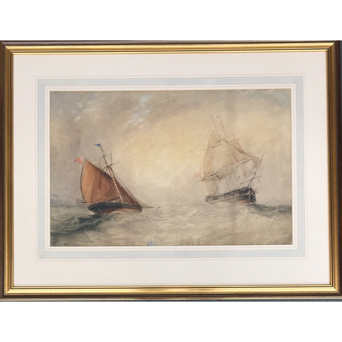 338 - William James Leathem (1815-1857), Ships at Sea, ink, pencil and watercolour, signed lower right, 41... 