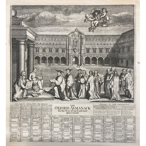 299 - Oxford Almanack (The), engraved plate 1733 and 1734 with scenes of St. John Baptist's College and a ... 