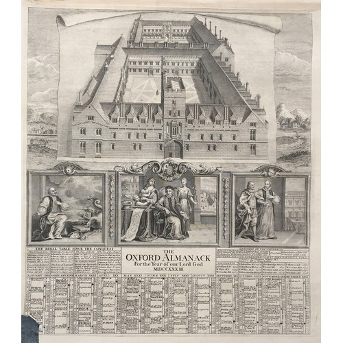 299 - Oxford Almanack (The), engraved plate 1733 and 1734 with scenes of St. John Baptist's College and a ... 