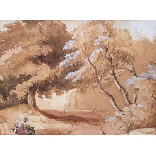 272 - Circle of David Cox Snr. OWS (1783-1859), figures seated in woodland, watercolour heightened in whit... 