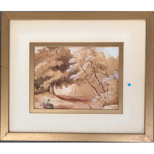 272 - Circle of David Cox Snr. OWS (1783-1859), figures seated in woodland, watercolour heightened in whit... 