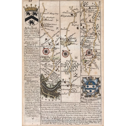 262 - John Owen and Emanuel Bowen c.1720 - 64, hand coloured road strip map Bridgewater to Minehead, 19 x ... 