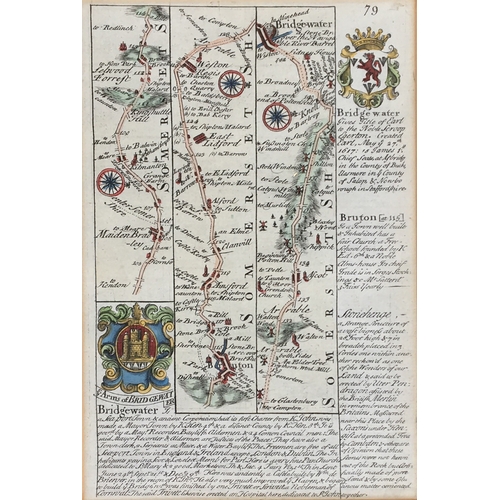 262 - John Owen and Emanuel Bowen c.1720 - 64, hand coloured road strip map Bridgewater to Minehead, 19 x ... 