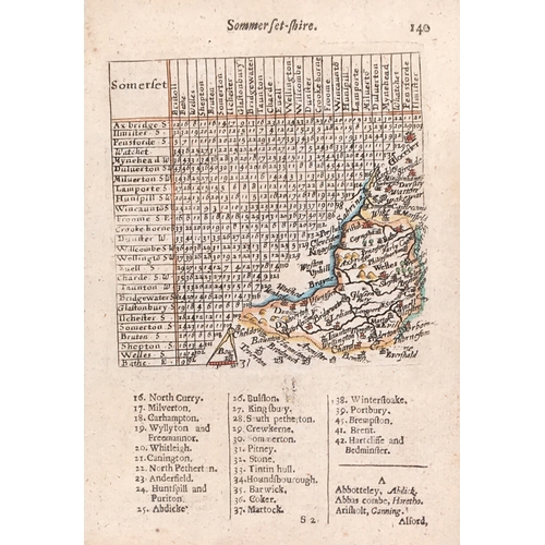 262 - John Owen and Emanuel Bowen c.1720 - 64, hand coloured road strip map Bridgewater to Minehead, 19 x ... 