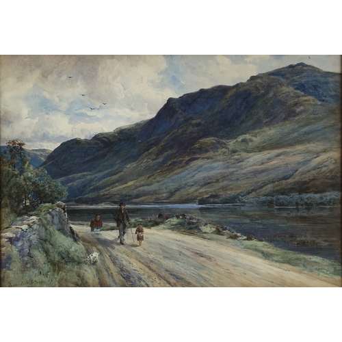 281 - John Smart, R.S.A., R.B.A., R.S.W. (1838-1899, Walking by the lake, watercolour, signed and dated 18... 