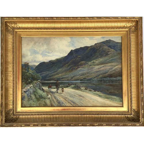 281 - John Smart, R.S.A., R.B.A., R.S.W. (1838-1899, Walking by the lake, watercolour, signed and dated 18... 