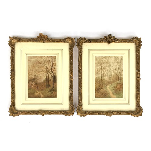 286 - A pair of 19th century watercolours of woodland paths with figures each signed with the monogram 'LS... 