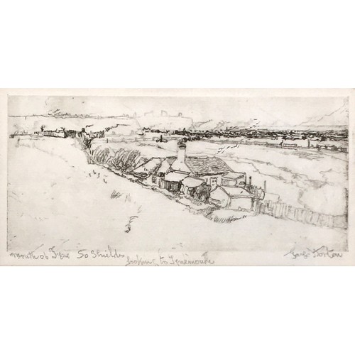 289 - George Edward Horton (1859-1950), 19th century etching heightened in colour depicting Tynemouth Sand... 