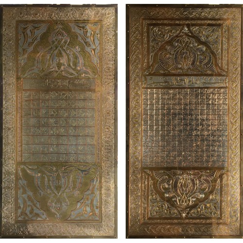 651 - A large extremely heavy pair of 19th/early 20th Mamlouk mosque doors, 93x200cm and 103.4x205cm