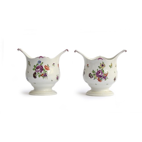 231 - A pair of late 18th century Vienna porcelain wine coolers, with scrolling rims, decorated with hand ... 