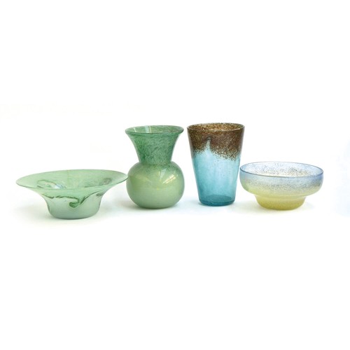 251 - A collection of Vasart glass to include moss agate green glass bowl (af), 26.5cm diameter; together ... 