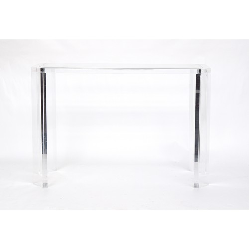 641 - A 1970s Alessandro Fabrizzi lucite contemporary clear acrylic console table with glass inset top, 12... 