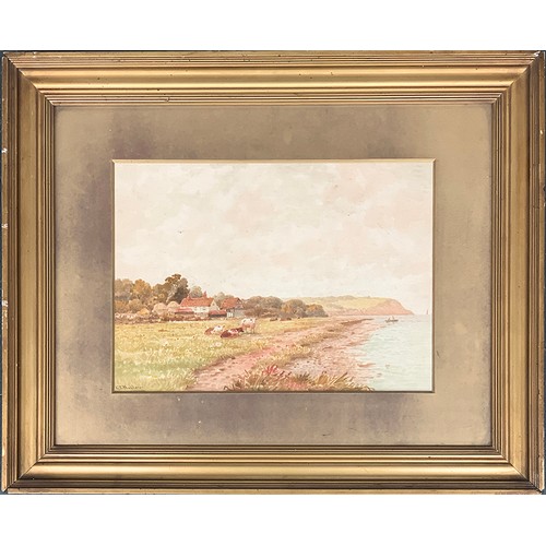 334 - G.S Walters, cows grazing by the sea, watercolour signed in pencil lower left, 24x34cm