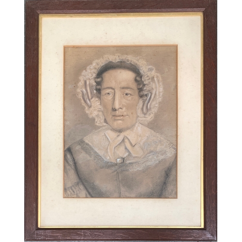 254 - A 19th century portrait of a lady, charcoal and body colour, 46x34cm