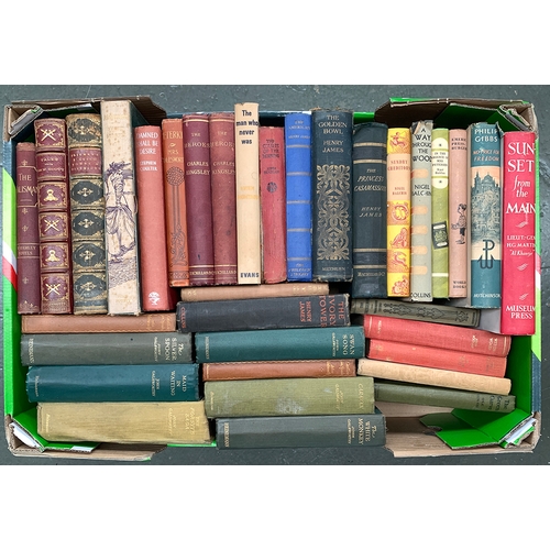 117 - A good box of hardback books, to include John Galsworthy, Henry James, Charles Kingsley, Mrs Moleswo... 