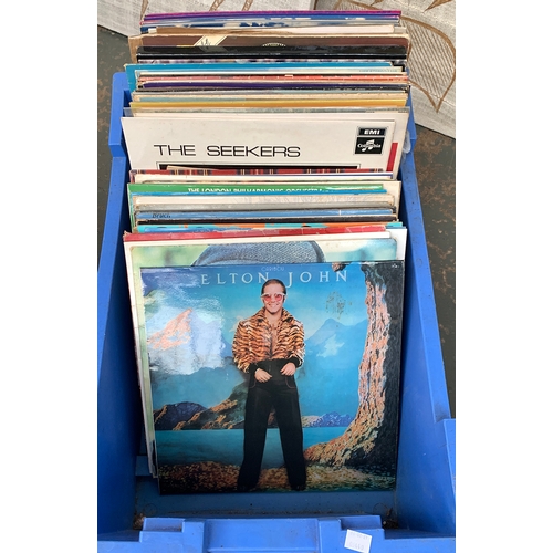 120 - A box of vinyl LPs to include Elton John, Meat Loaf, Bill Withers, with a variety of other mixed roc... 