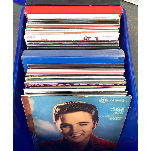 122 - A mixed box of vinyl LPs to include Elvis Presley, various 12