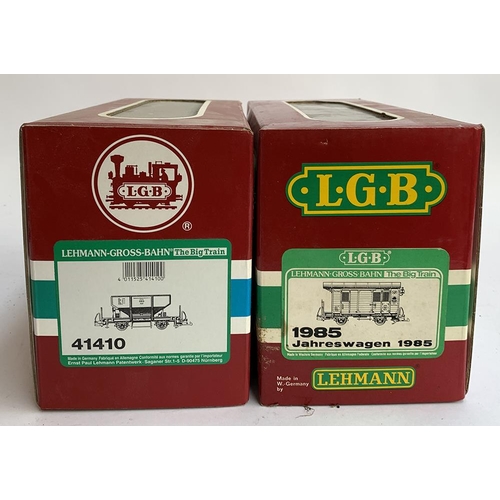 198 - A Lehmann LGB gravel cart, 41410, and Jahreswagen , 1985, both boxed (2)