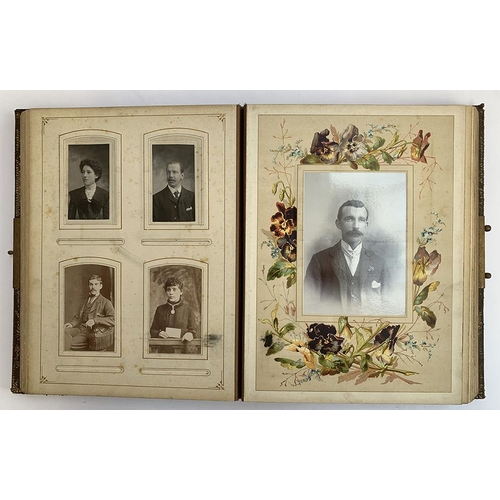 230 - A Victorian photo album containing a quantity of black and white photos, approx. 60 photos