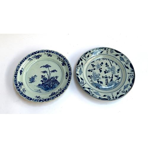 98 - Two 19th century Chinese export blue and white plates, each decorated with floral design, 27cmD and ... 