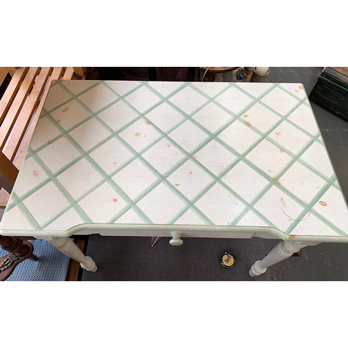 408 - A small pine painted side table, with shaped top and single drawer, on turned legs, 90x55x76cm