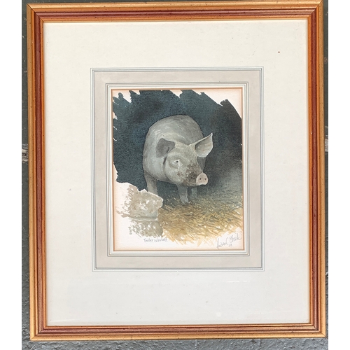 268 - Andrew Stock RE SWLA (b.1960), 'Toller Whelme', watercolour of a pig, signed and dated 1988, 20x17cm