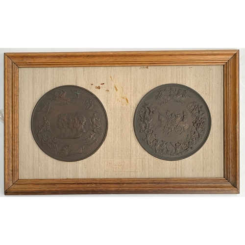 271 - Two classical bronze roundels, each 13cmD, depicting chariots and other classical figures