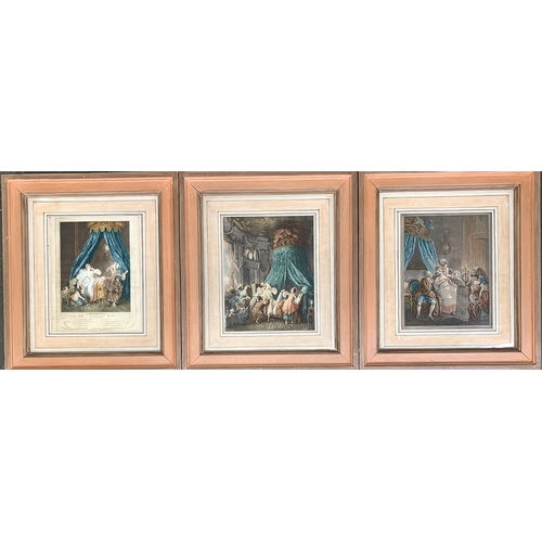 282 - Five decorative colour prints of Georgian bedroom scenes, each 28x22cm