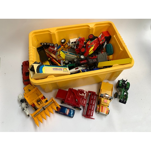 155 - A mixed lot of toy vehicles, to include Matchbox, Corgi, Siku, Britains etc; together with a toy gar... 