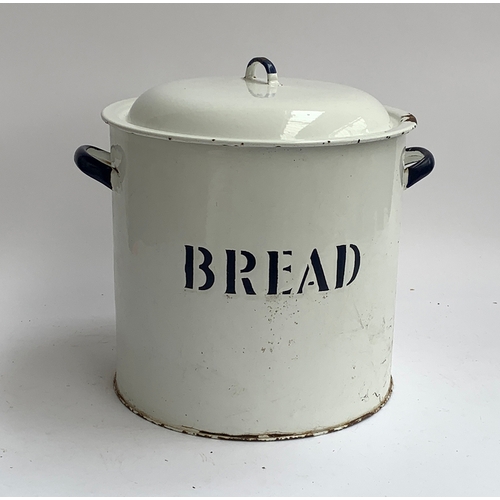 174 - A large enamel bread bin with lid, 35cmH