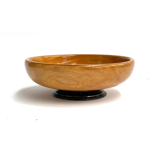 180 - A turned wooden fruit bowl on sterling silver foot, 27.5cmD