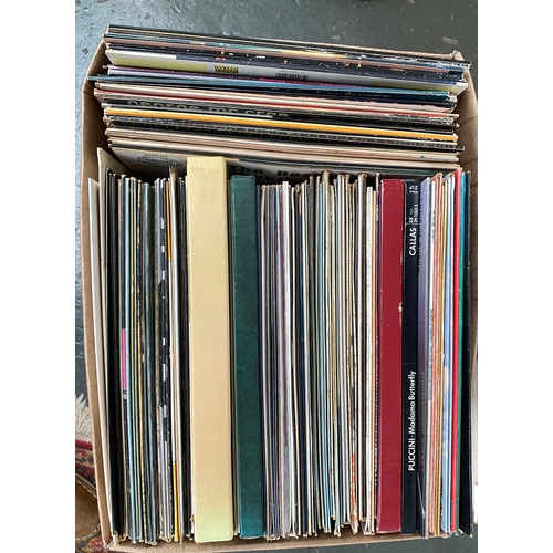 184 - A mixed box of vinyl LPs to include The Beegees, Elvis Presley, Santana, rock, pop and other genres,... 