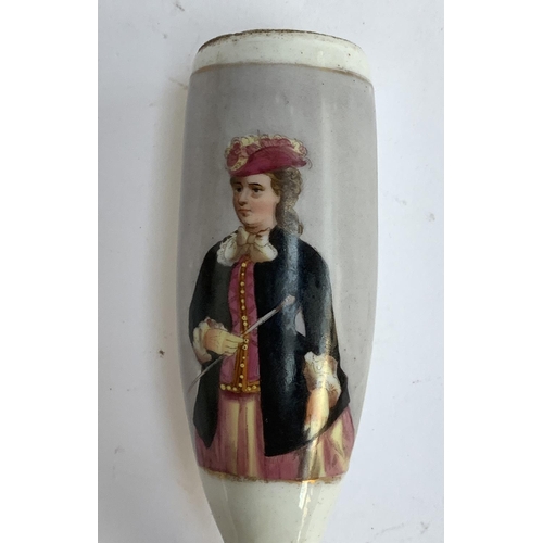 40 - A 19th century continental porcelain smoking pipe, the hand painted bowl depicting a lady, the mouth... 