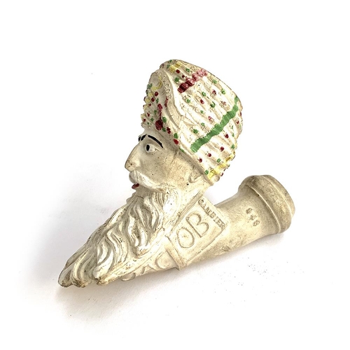 41 - A French Gambier mould clay pipe in the form of 'Jacob', heightened in colour enamels, no. 948