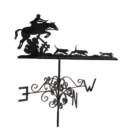 94 - A good quality weather vane, surmounted by a huntsman, hounds, and running fox, approximately 87cm w... 