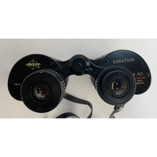 2 - A pair of Swift Saratoga 8x40 binoculars in leather case with racing tags attached