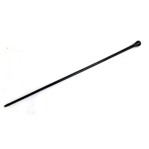 199 - An ebony swagger stick, bulbous terminal, with metal tip, 88cm long