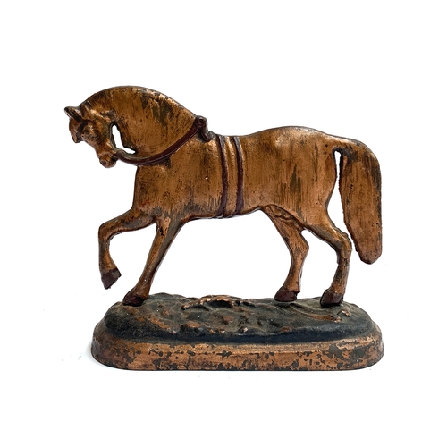 115 - A 19th century coast iron painted doorstop in the form of a horse, 23cm high