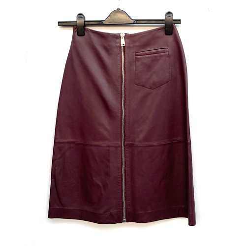 894 - A size 8 burgundy Jaeger leather skirt with back pocket