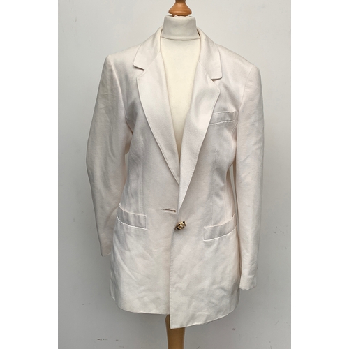 906 - A Daks size 14 ladies double breasted tweed jacket; together with a Louis Ferraud white linen jacket