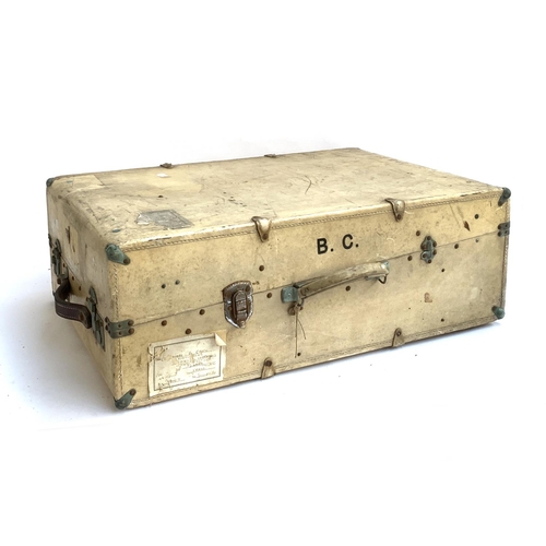 1045 - A vintage hide steamer trunk, with fitted interior, including clothes hangers and removable compartm... 