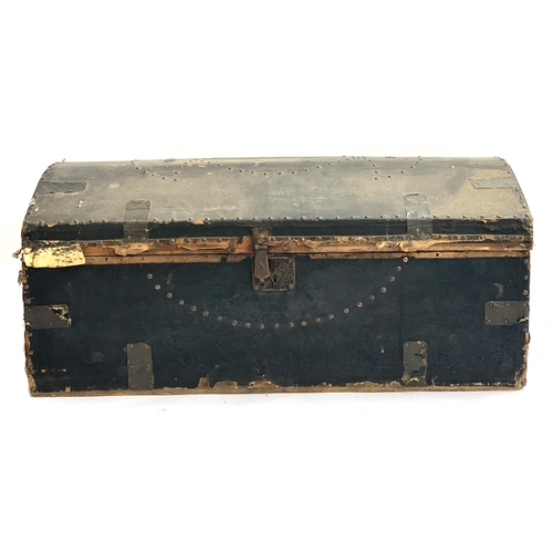 1056 - A Victorian pine and canvas dome top travel trunk, with stud decoration, 90x47x40cm