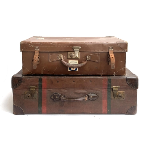 1062 - A vintage canvas suitcase, Featherweight trademark, leather corner bracings, 77x46x24cm; together wi... 