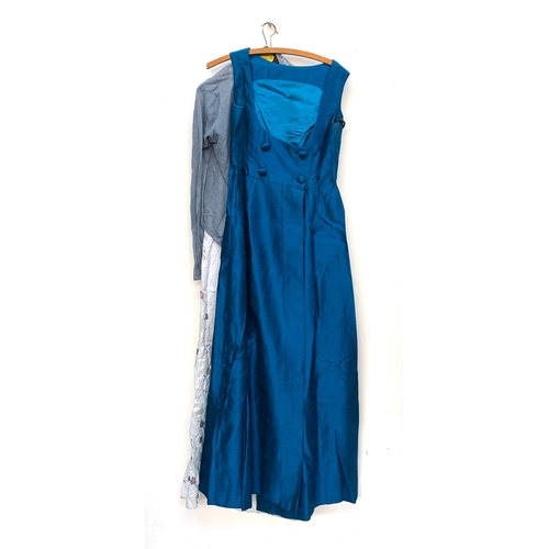 933 - A handmade blue evening dress; together with a cotton dress and cardigan