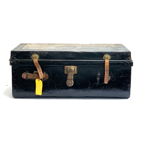 1088 - A painted metal travel trunk by 'Whiteaway, Laidlaw & Co. The Viceregal', with leather straps and tw... 