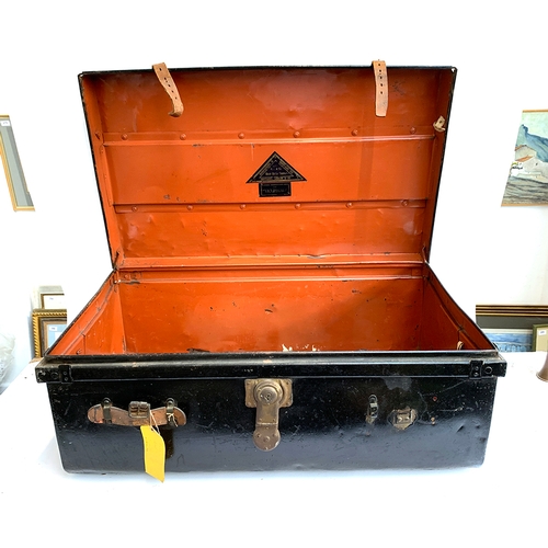 1088 - A painted metal travel trunk by 'Whiteaway, Laidlaw & Co. The Viceregal', with leather straps and tw... 