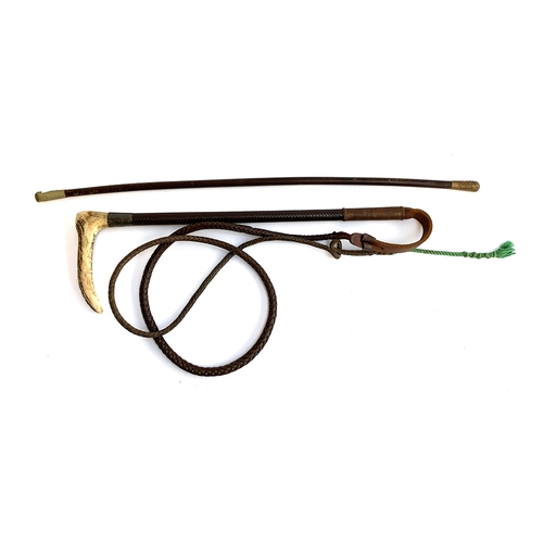 184 - A gent's whalebone hunting whip by Swaine of London, 52cm long, the lash and thong approx. 175cm lon... 